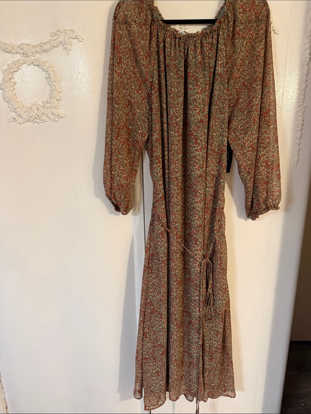 Melrose and Market Olive and Rust Floral Peasant Maxi Dress